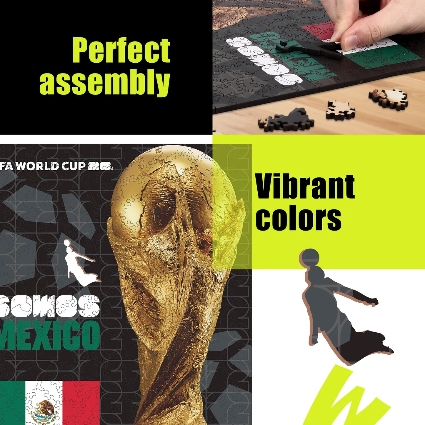 FIFA World Cup 2026 Mexico trophy wooden puzzle with laser-cut pieces