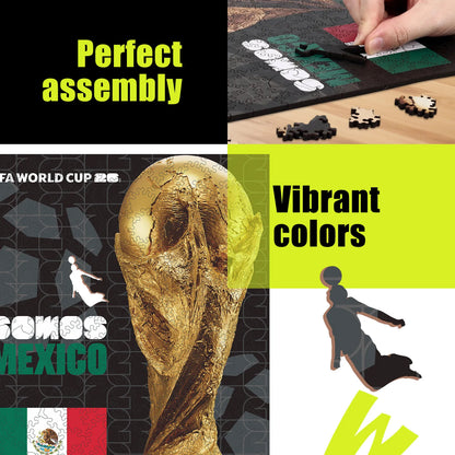 FIFA World Cup 2026 Mexico trophy wooden puzzle with laser-cut pieces