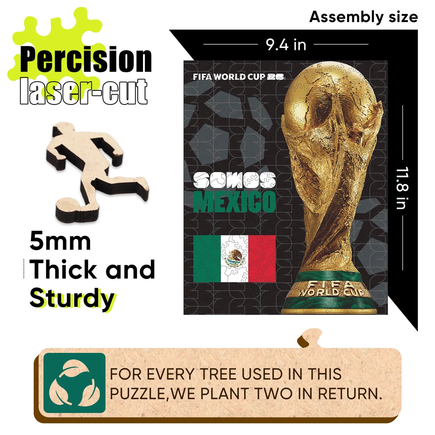 Wooden jigsaw puzzle gift – FIFA World Cup 2026 Mexico trophy