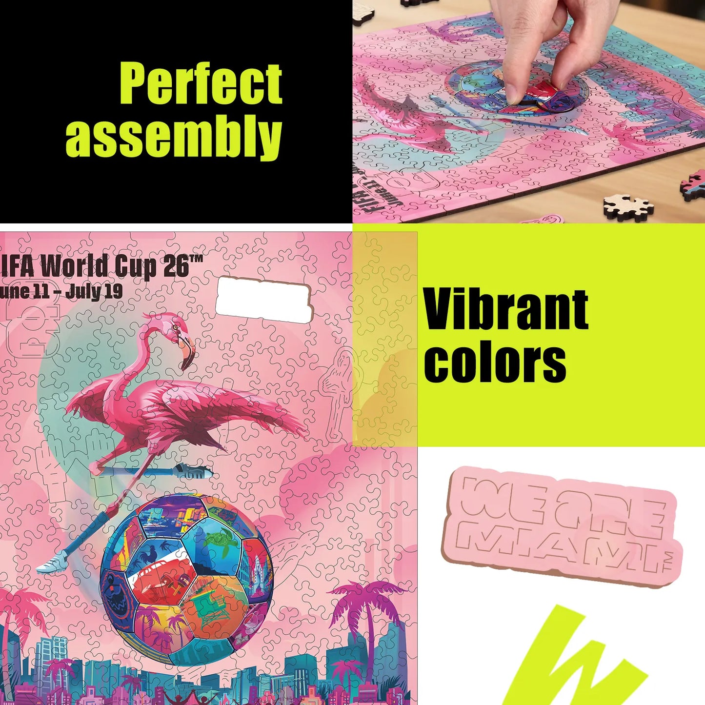 FIFA World Cup 2026 Miami wooden puzzle with laser-cut pieces