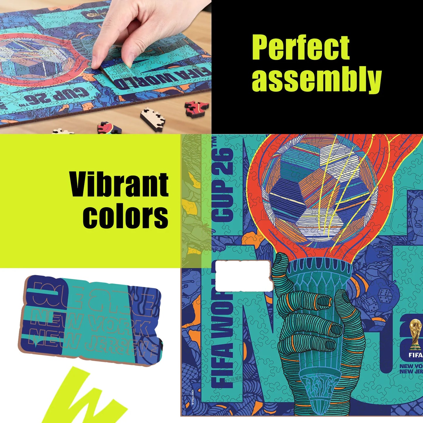 FIFA World Cup 2026 NYC NJ wooden puzzle with laser-cut pieces
