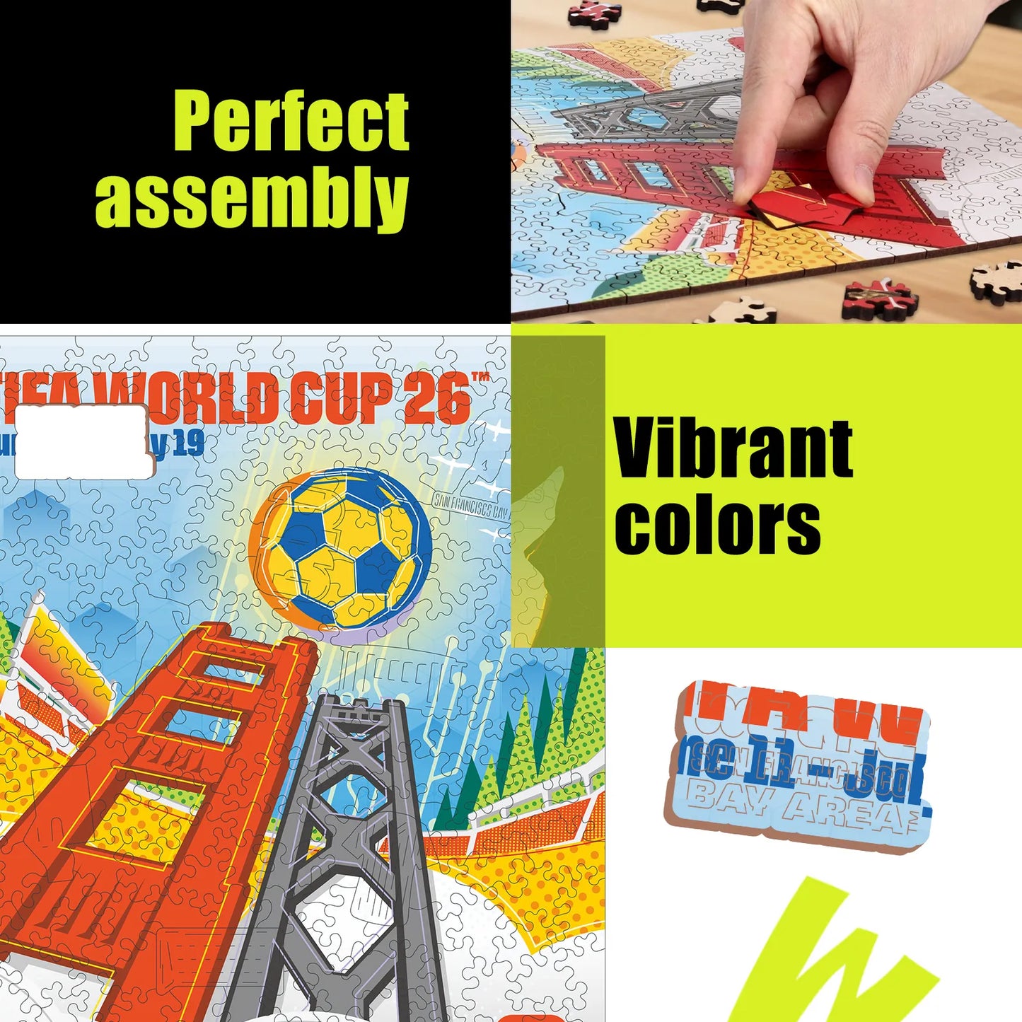 FIFA World Cup 2026 San Francisco wooden puzzle with laser-cut pieces