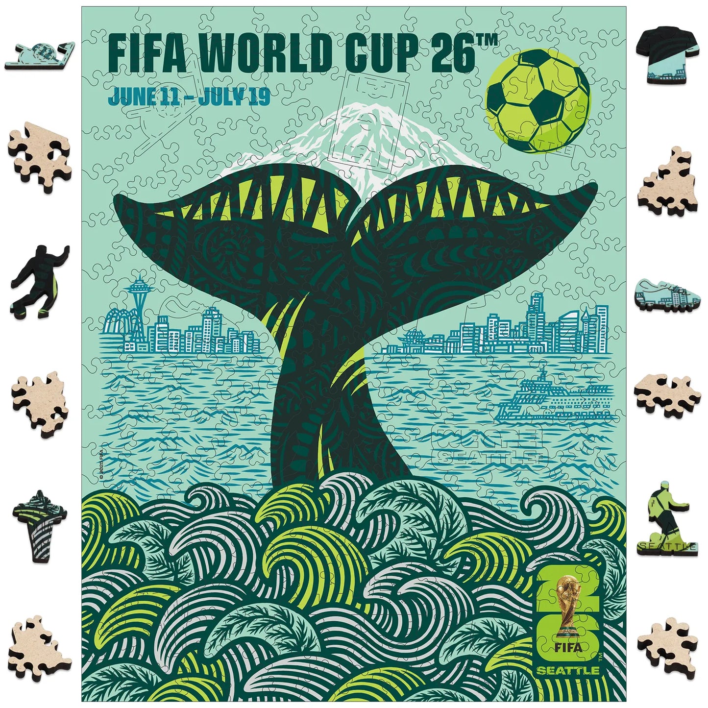 FIFA World Cup 2026 Seattle poster wooden jigsaw puzzle – officially licensed