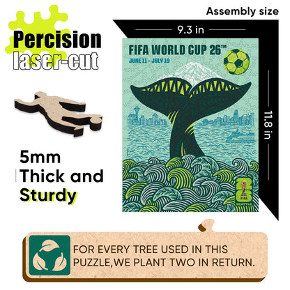 FIFA World Cup 2026 Seattle wooden puzzle with laser-cut pieces