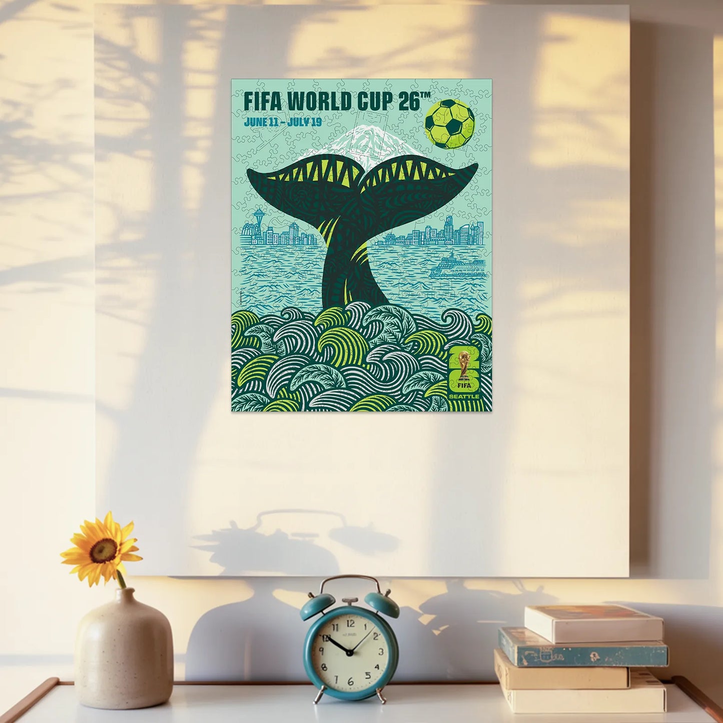World Cup 2026 wooden puzzle – Seattle host city poster design