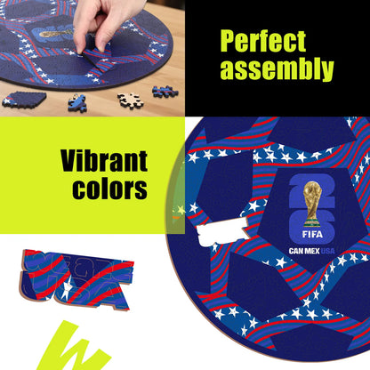 FIFA World Cup 2026 USA ball wooden puzzle with laser-cut pieces