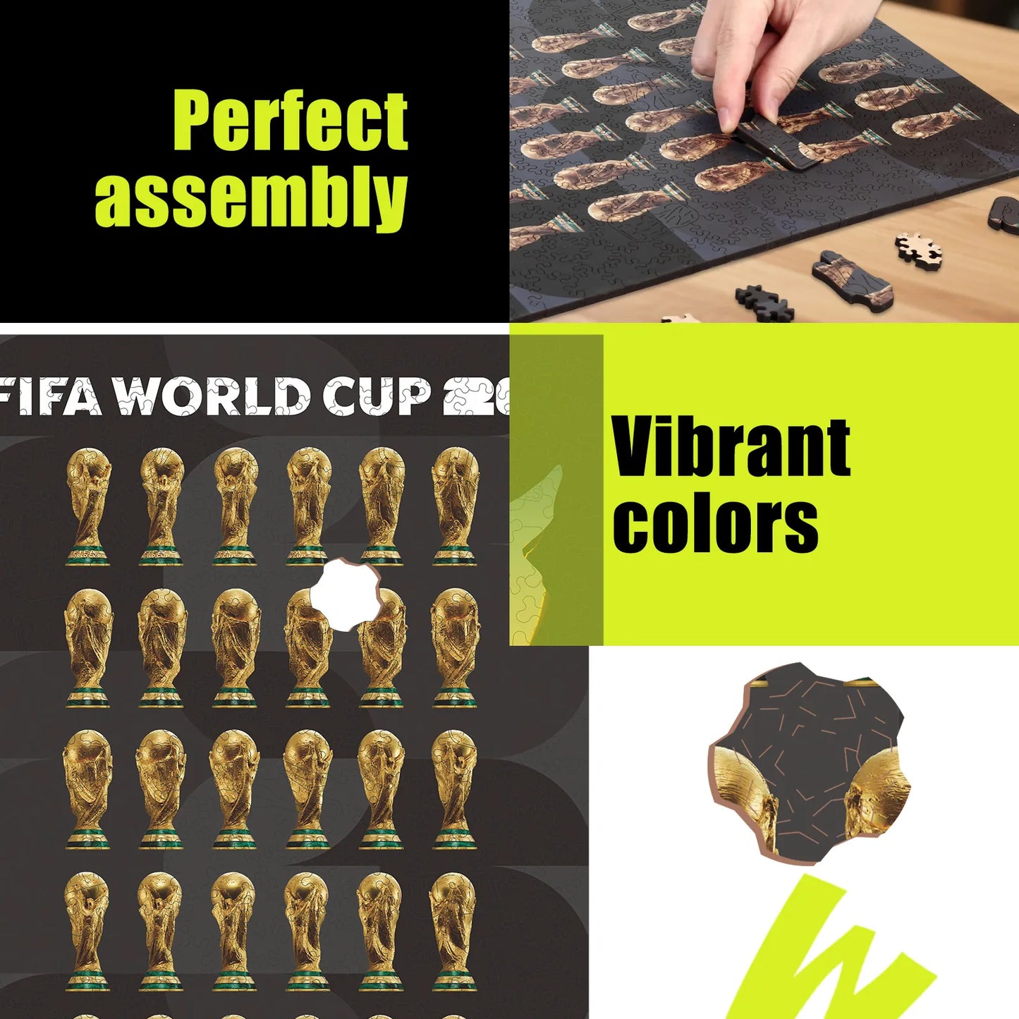 FIFA World Cup 2026 trophy wooden puzzle with laser-cut pieces