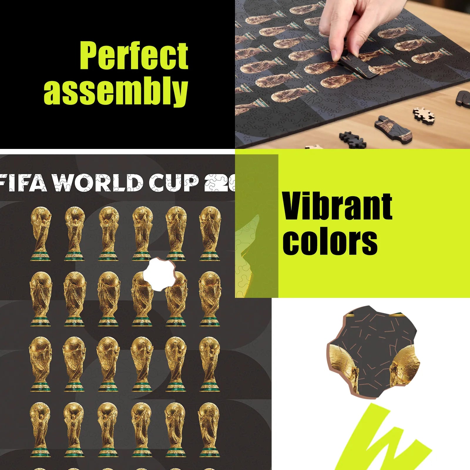 FIFA World Cup 2026 trophy wooden puzzle with laser-cut pieces