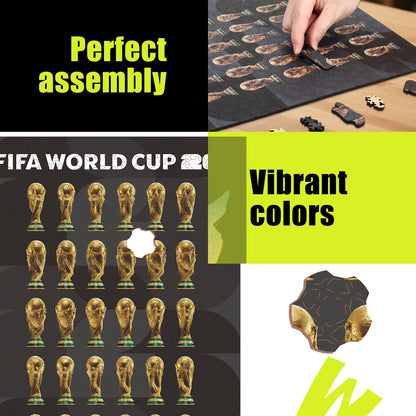 FIFA World Cup 2026 trophy wooden puzzle with laser-cut pieces
