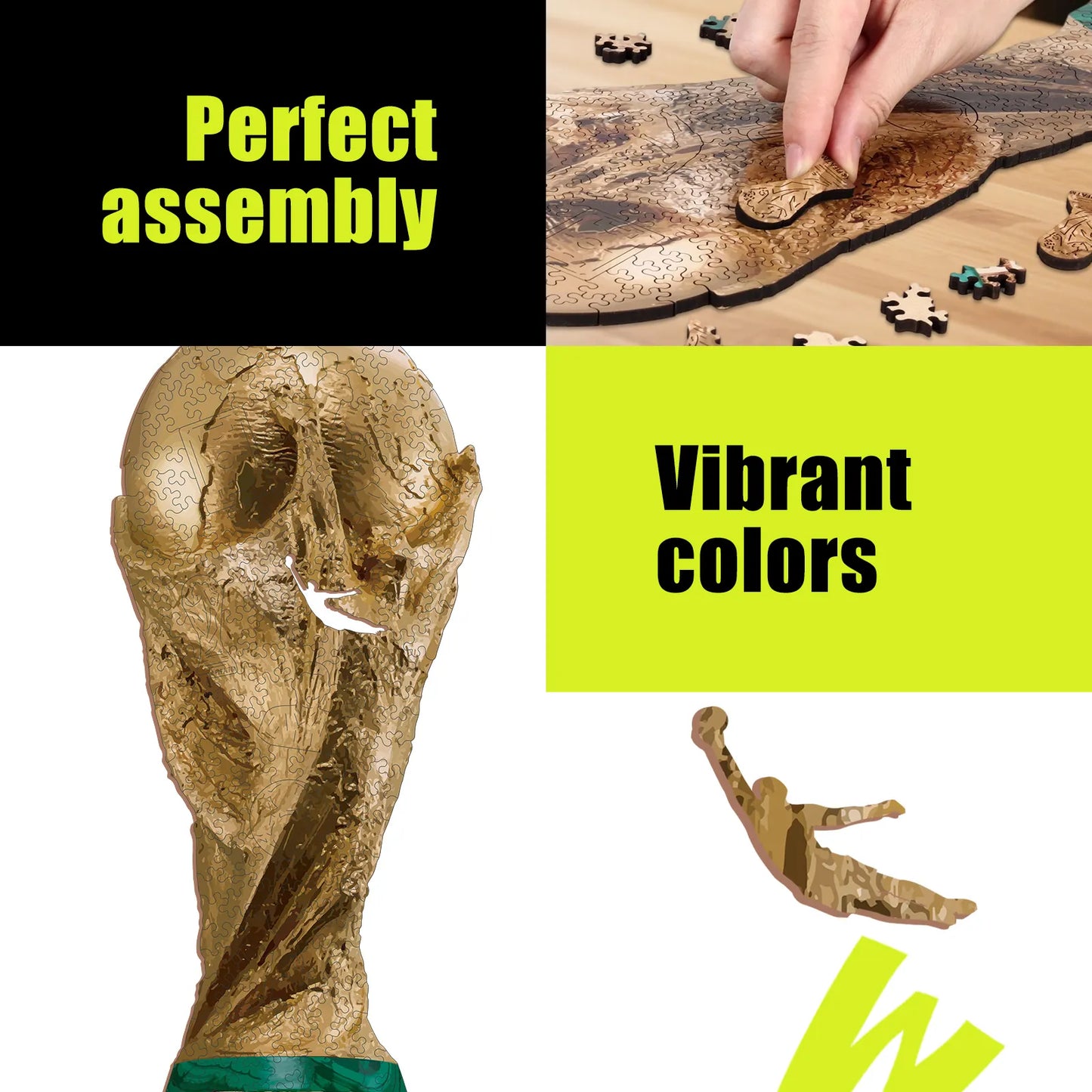 FIFA World Cup 2026 golden trophy wooden puzzle with laser-cut pieces