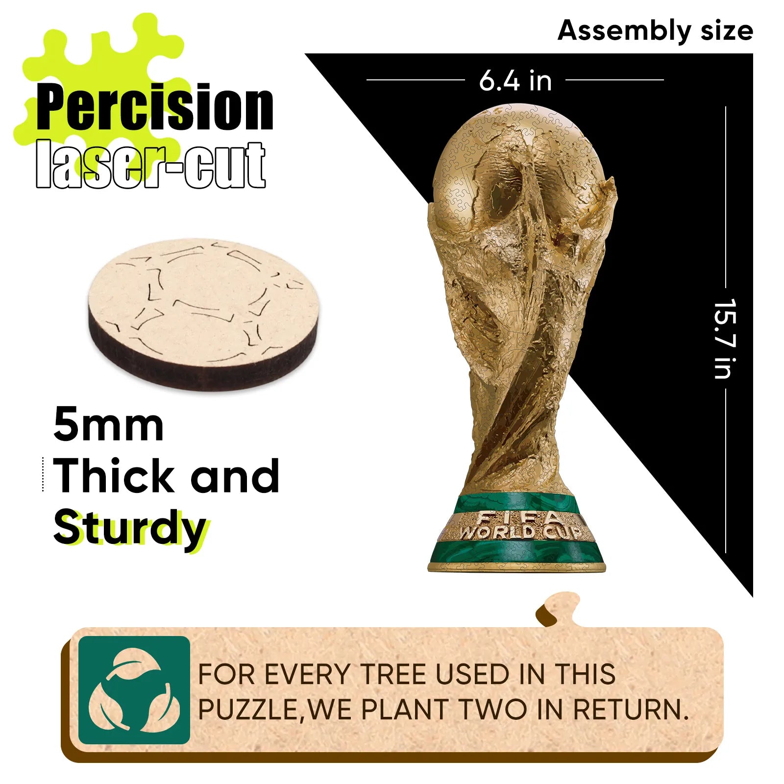 Wooden jigsaw puzzle gift – FIFA World Cup 2026 golden trophy