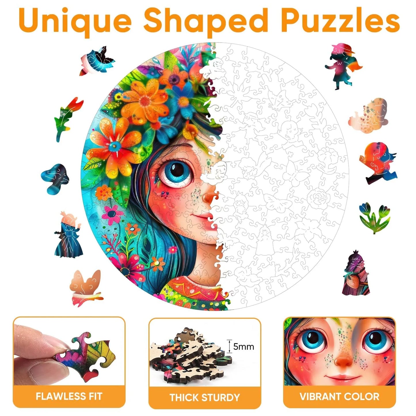 Whimsical wooden jigsaw puzzle – enchanting flower fairy design