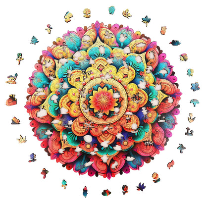 Whimsical wooden jigsaw puzzle – colorful flower design