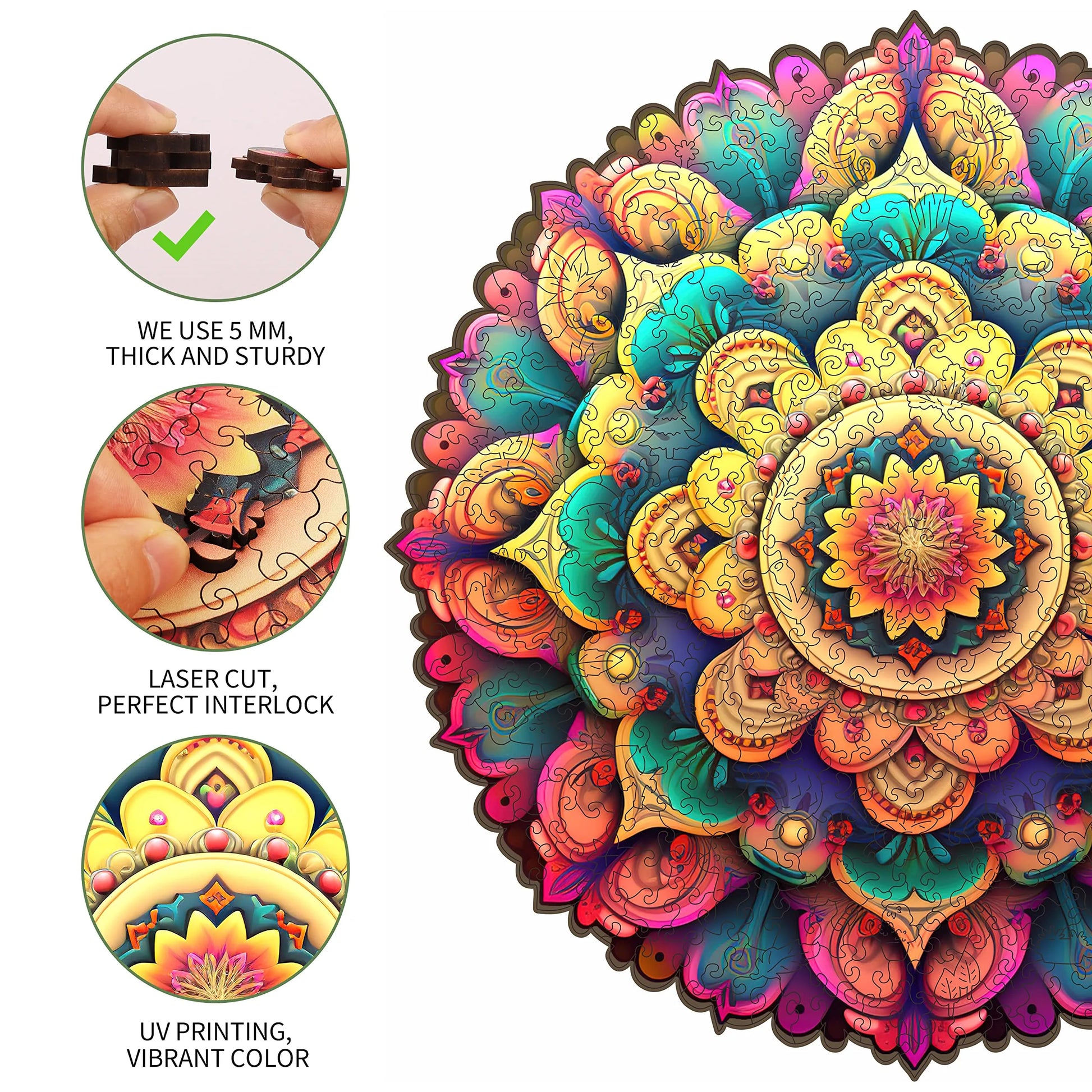 Flower wooden puzzle with laser-cut wood pieces
