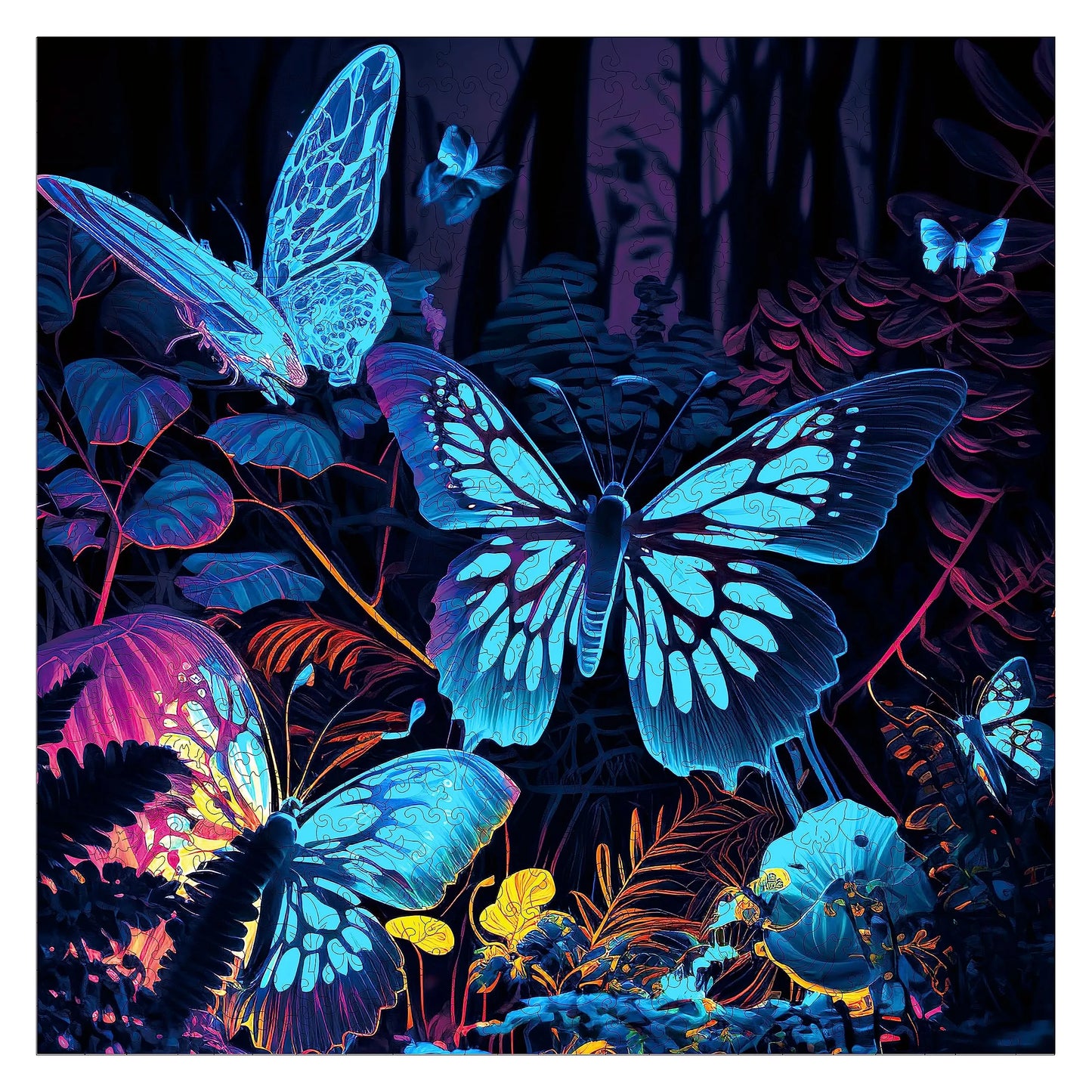Fluorescent Butterfly II wooden jigsaw puzzle for adults with unique shaped pieces