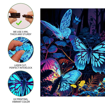 Wooden jigsaw puzzle gift – fluorescent butterfly design