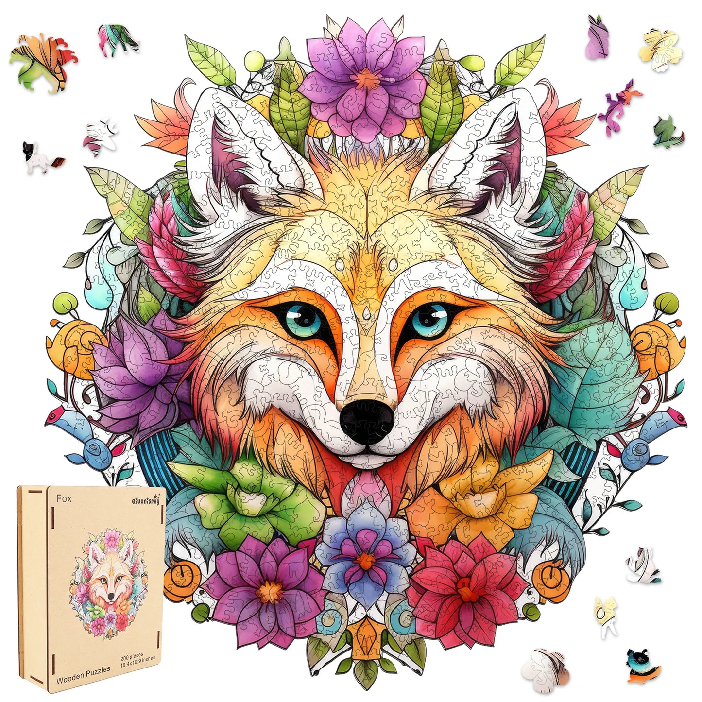 Fox wooden jigsaw puzzle for adults with unique shaped pieces