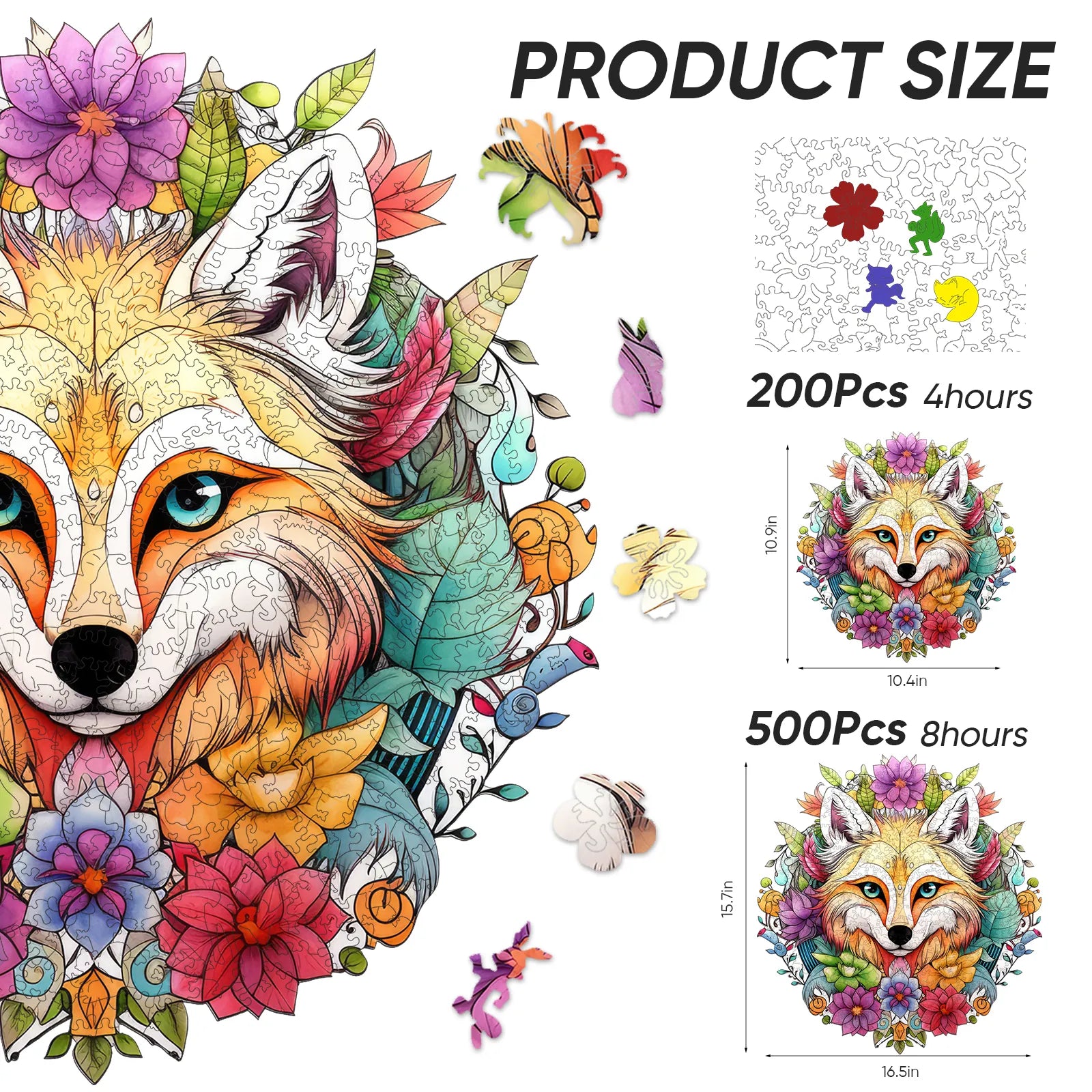 Fox wooden puzzle with laser-cut wood pieces