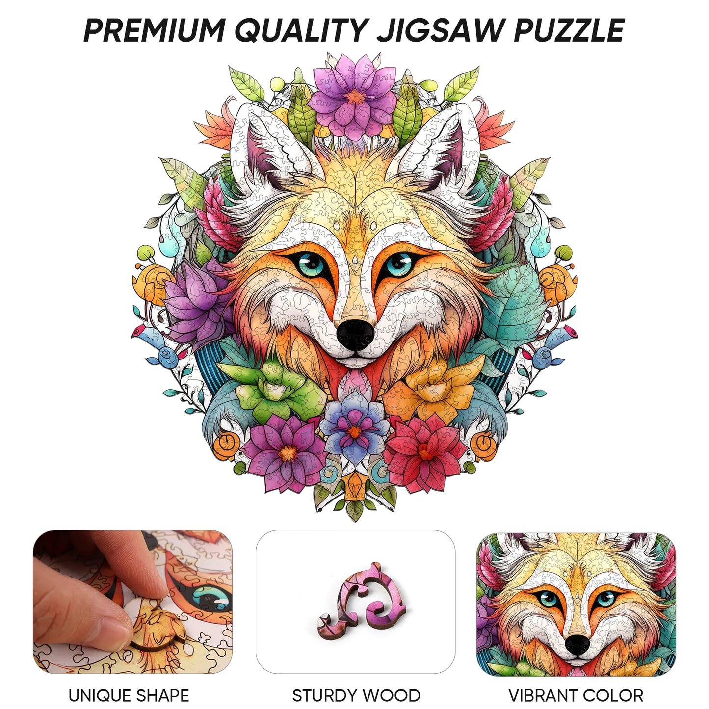 Whimsical wooden jigsaw puzzle – clever fox design