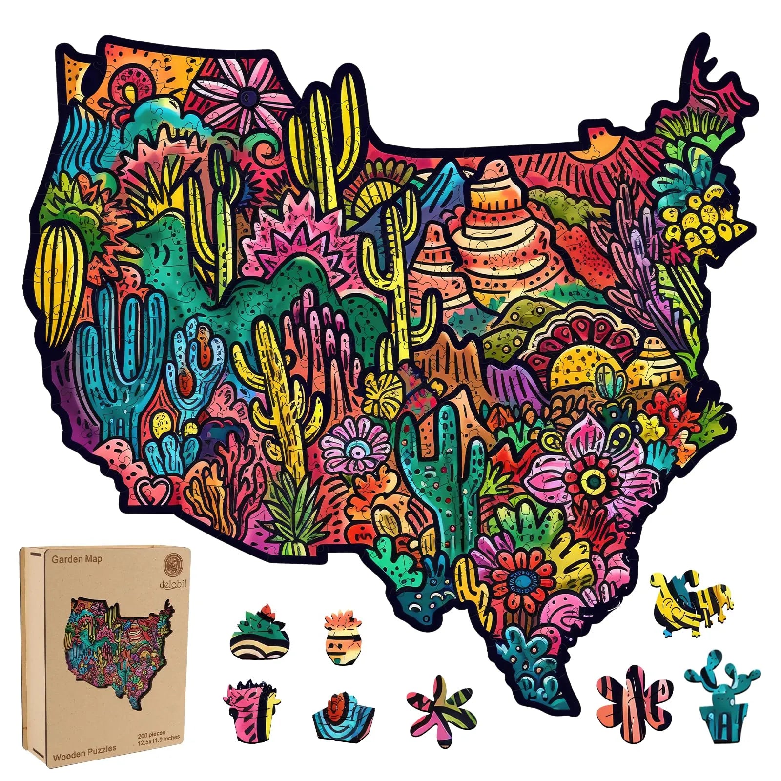 Garden map wooden jigsaw puzzle for adults with unique shaped pieces