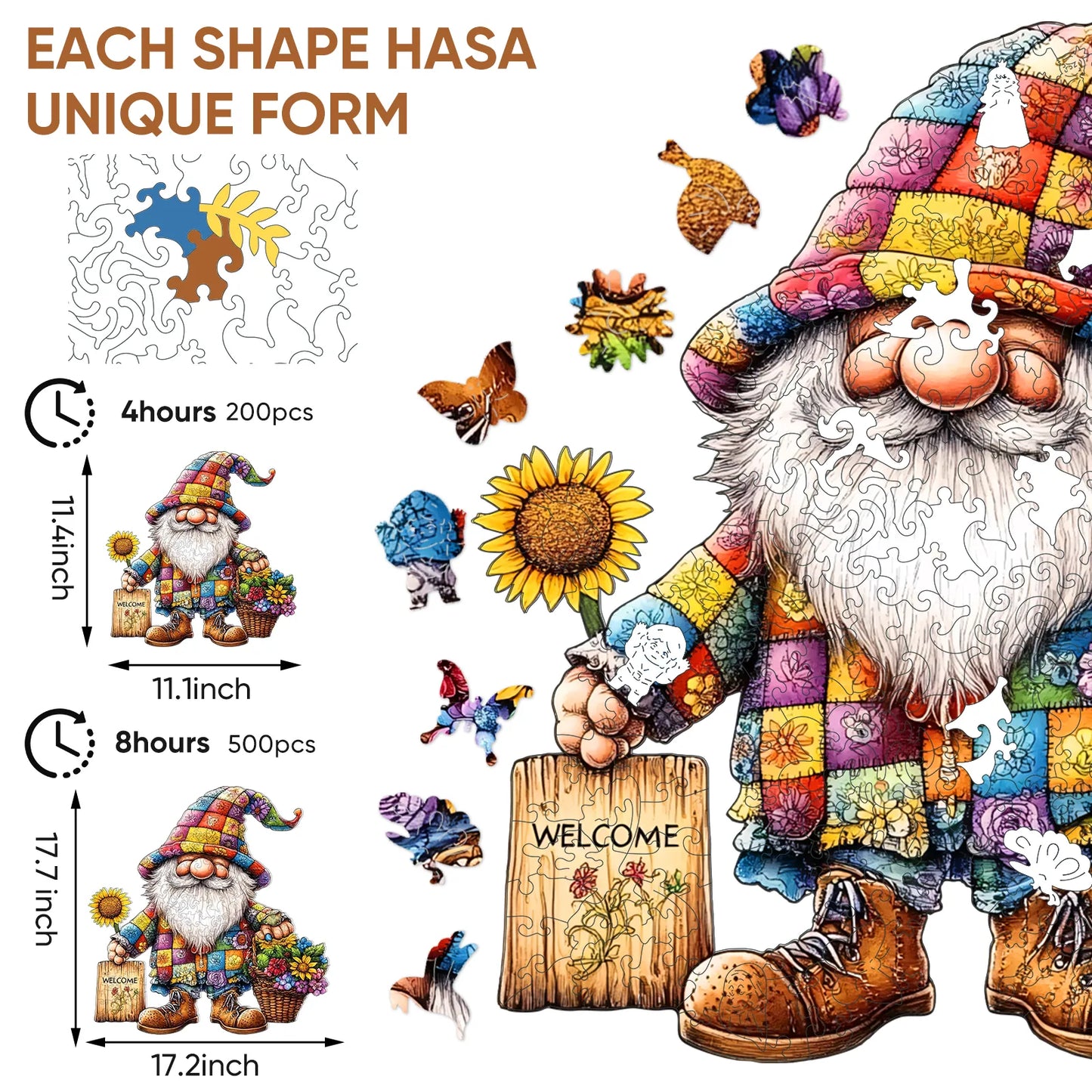 Whimsical wooden jigsaw puzzle – playful gnomes design