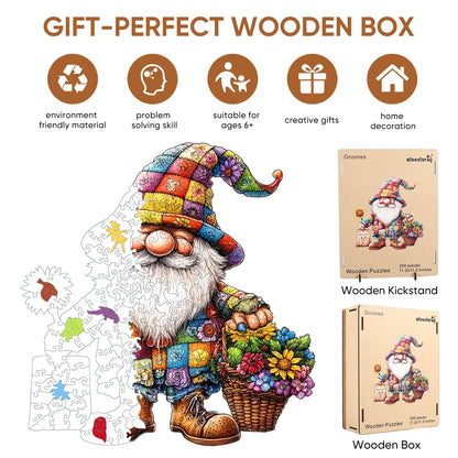Gnomes wooden puzzle with laser-cut wood pieces
