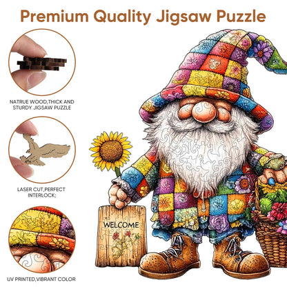 Wooden jigsaw puzzle gift – gnomes fantasy design