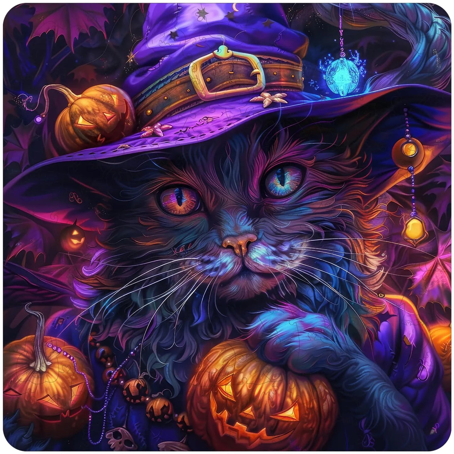 Halloween cat wooden jigsaw puzzle for adults with unique shaped pieces
