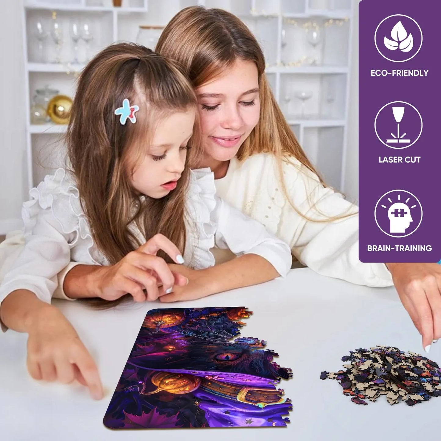 Halloween cat wood puzzle for adults – 200 and 500 piece options