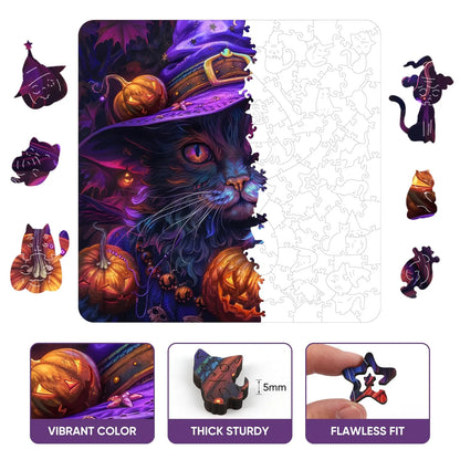 Wooden jigsaw puzzle gift – Halloween cat seasonal design