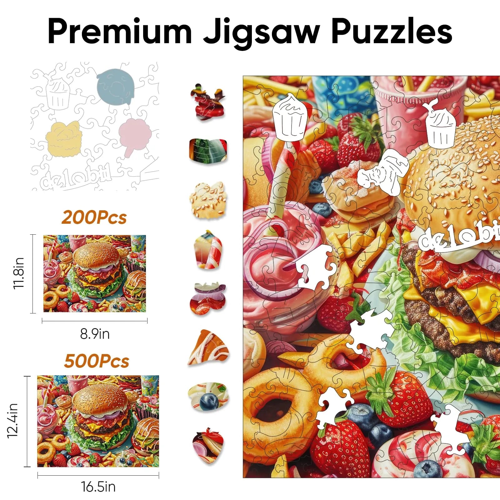 Whimsical wooden jigsaw puzzle – fun hamburger design