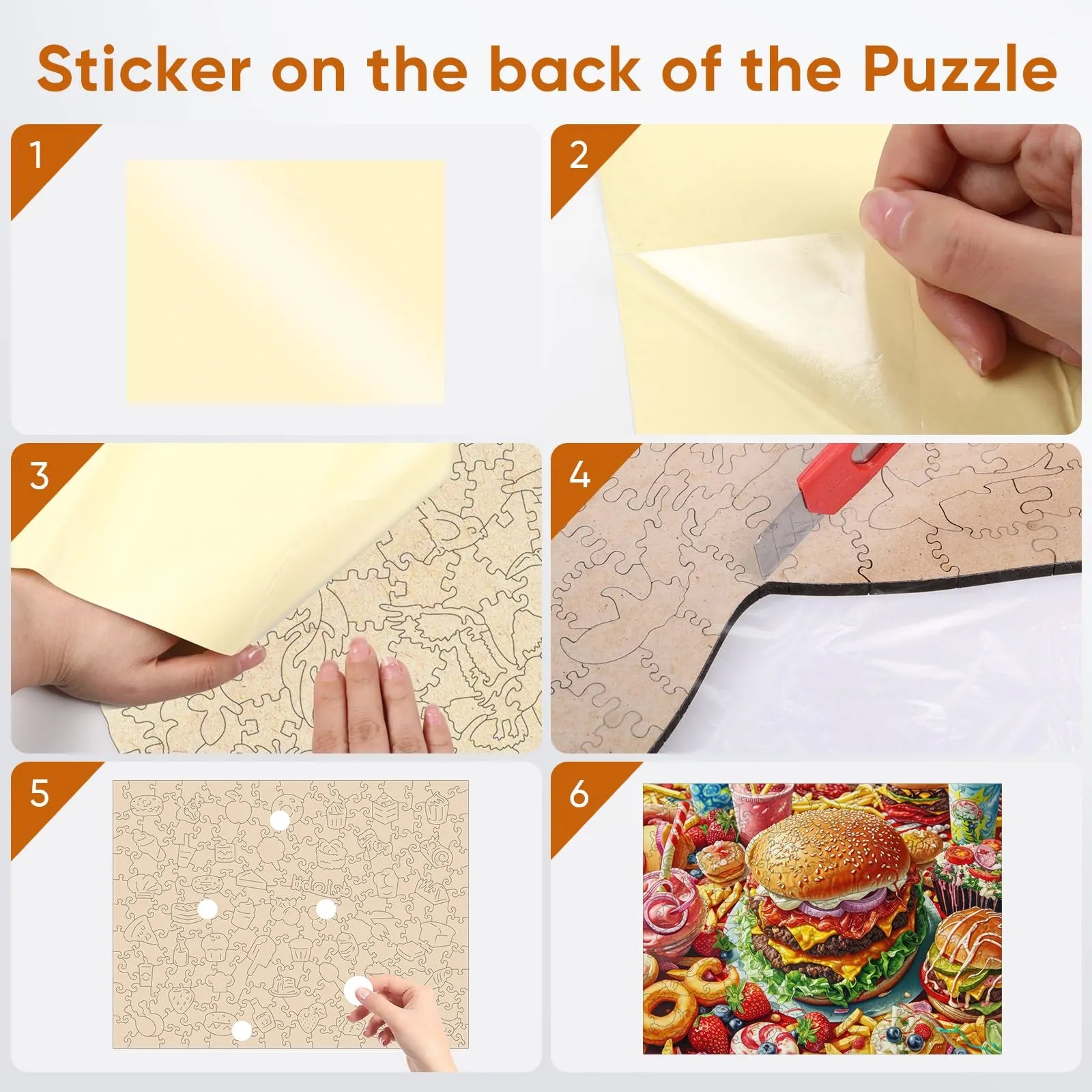 Wooden jigsaw puzzle gift – hamburger foodie design