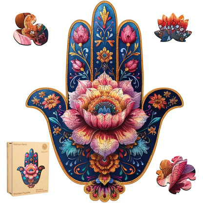 Hamsa hand wooden jigsaw puzzle for adults with unique shaped pieces