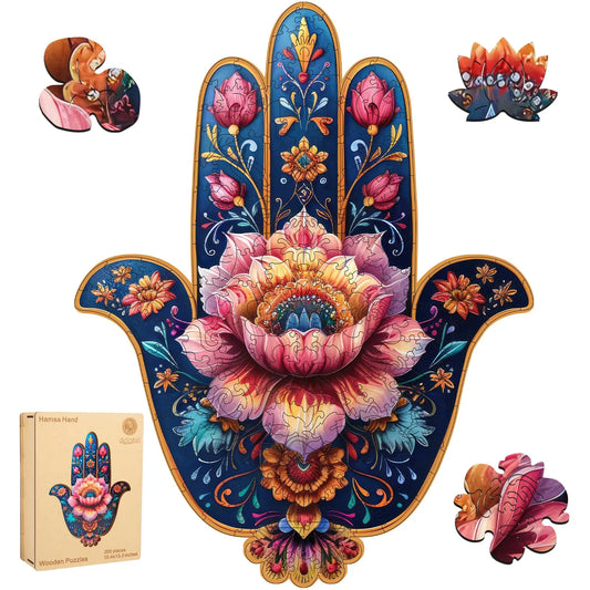 Hamsa hand wooden jigsaw puzzle for adults with unique shaped pieces