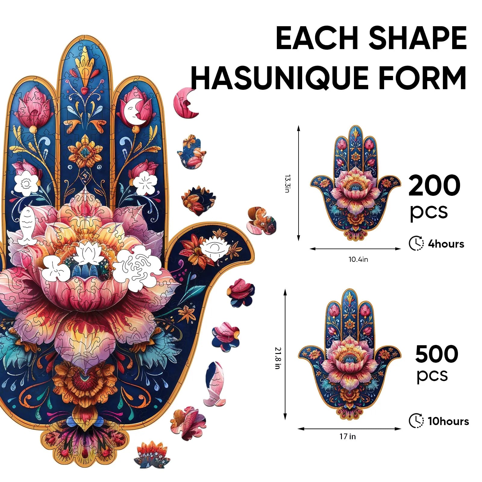 Whimsical wooden jigsaw puzzle – hamsa hand design
