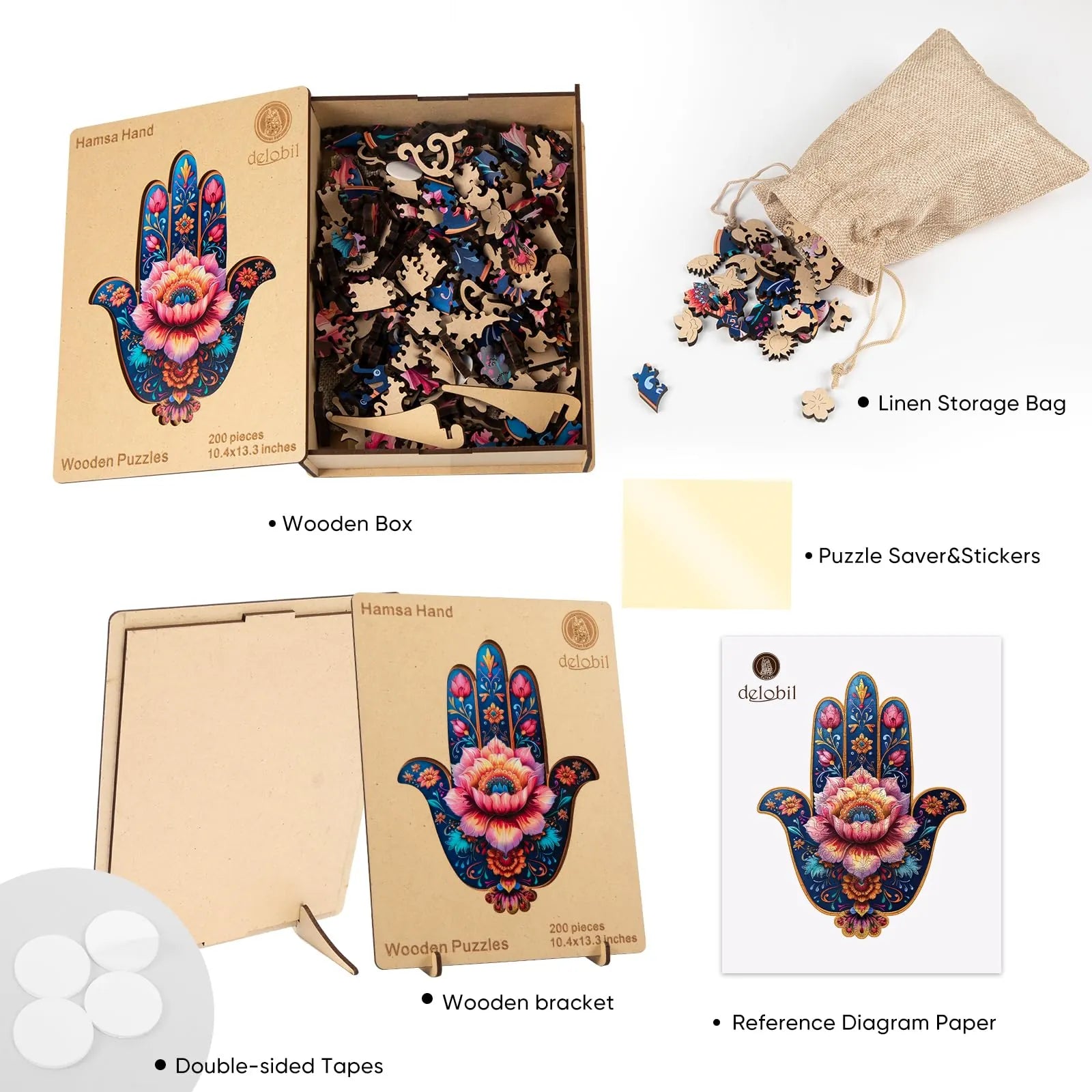 Hamsa hand design wooden jigsaw puzzle for adults