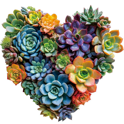 Heart succulent wooden jigsaw puzzle for adults with unique shaped pieces