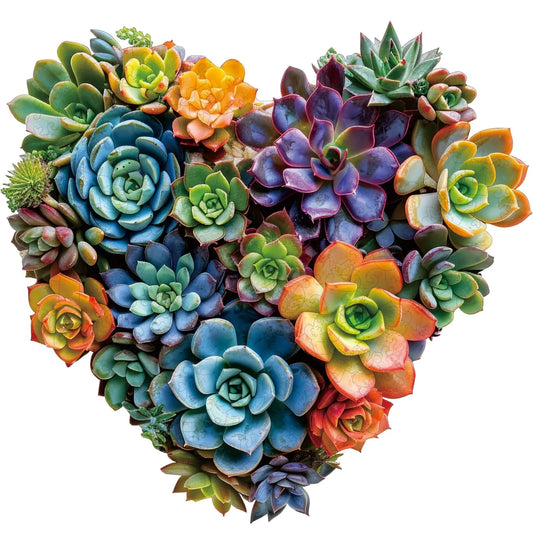 Heart succulent wooden jigsaw puzzle for adults with unique shaped pieces