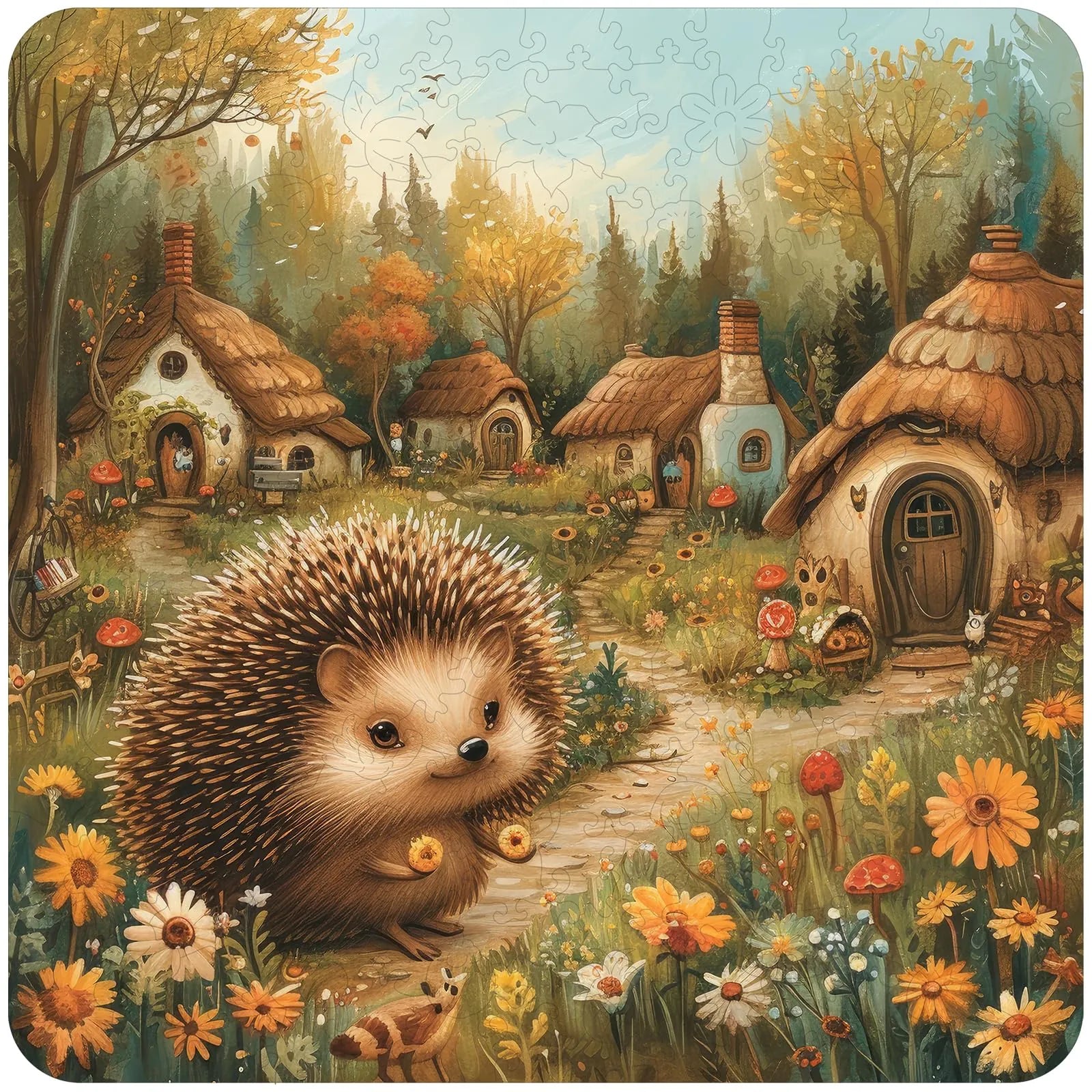 Hedgehog wooden jigsaw puzzle for adults with unique shaped pieces