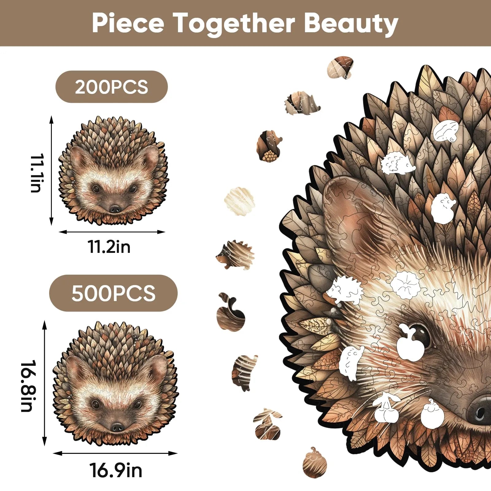 Hedgehog wooden puzzle with laser-cut wood pieces