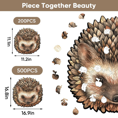 Hedgehog wooden puzzle with laser-cut wood pieces