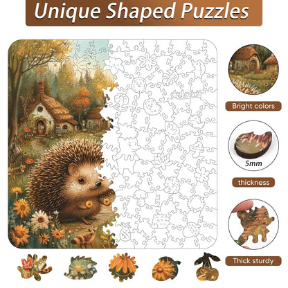 Whimsical wooden jigsaw puzzle – cozy hedgehog design