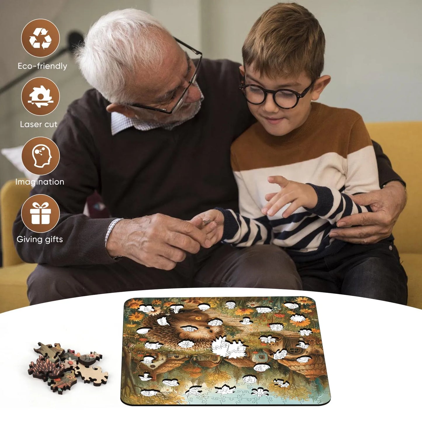 Hedgehog wood puzzle for adults – 200 and 500 piece options