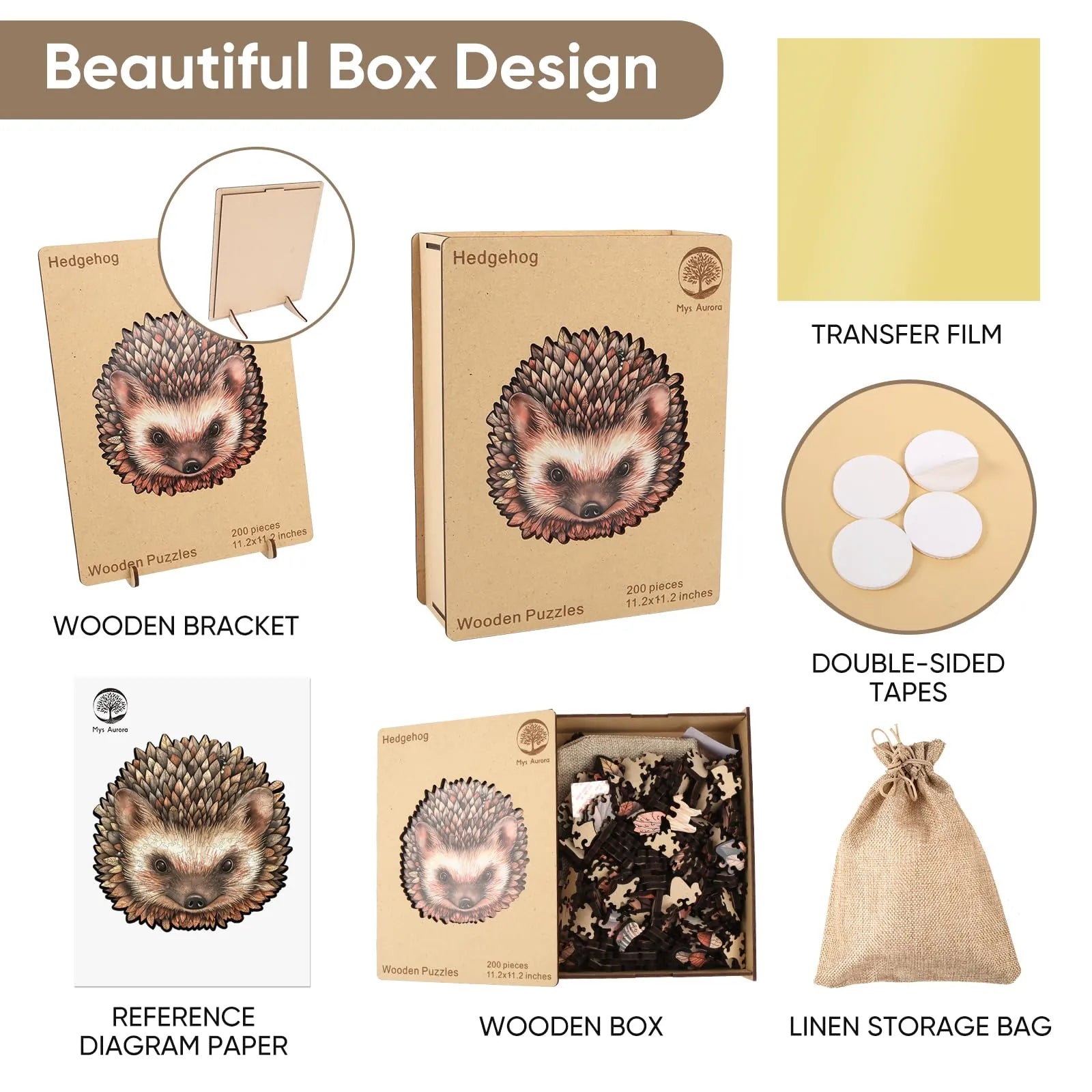 Hedgehog design wooden jigsaw puzzle for adults