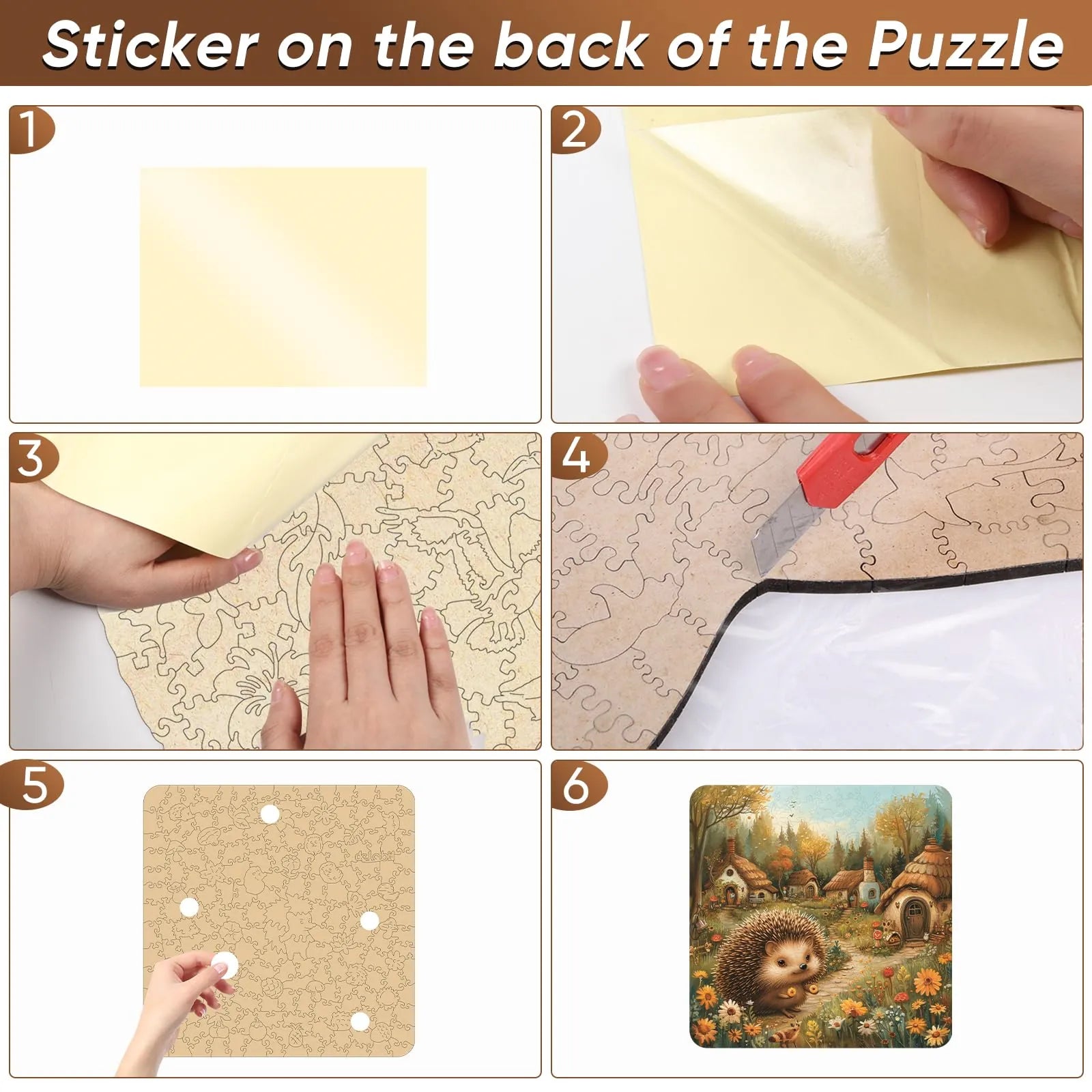 Hedgehog wooden puzzle with laser-cut wood pieces