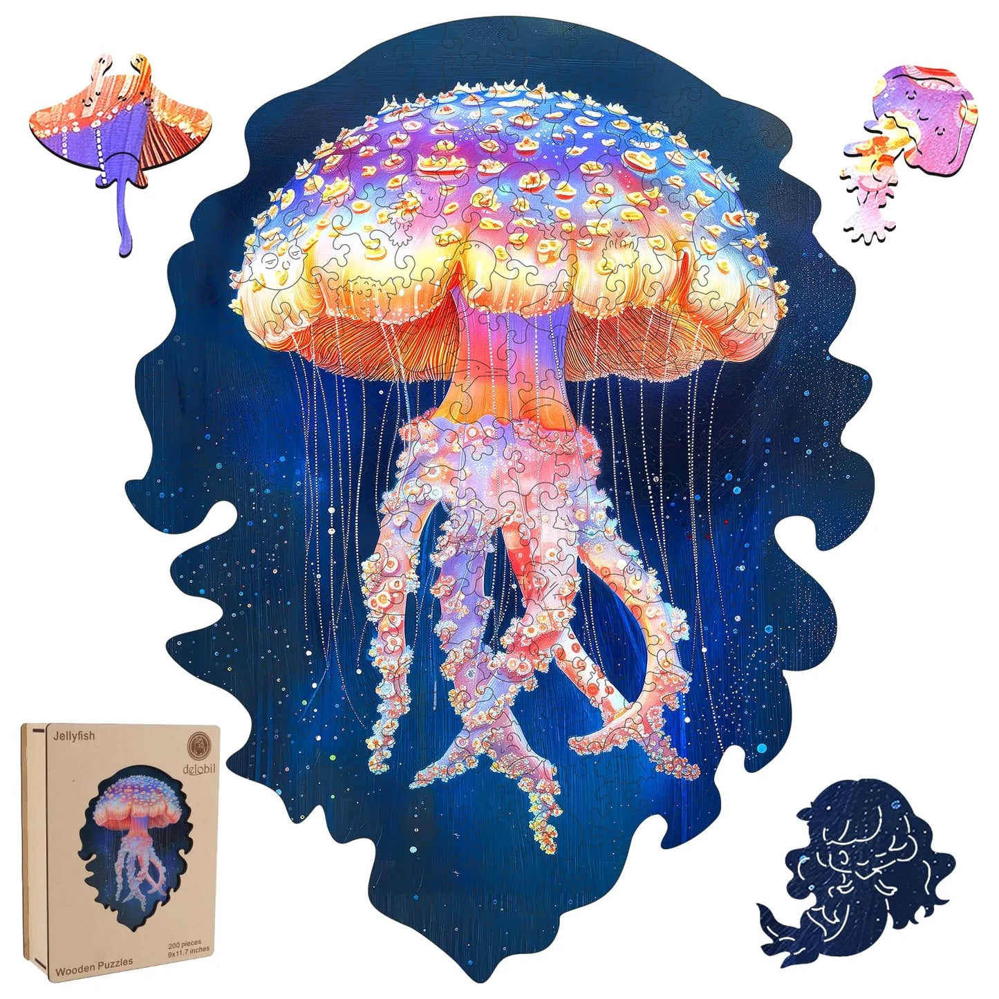 Jellyfish wooden jigsaw puzzle for adults with unique shaped pieces
