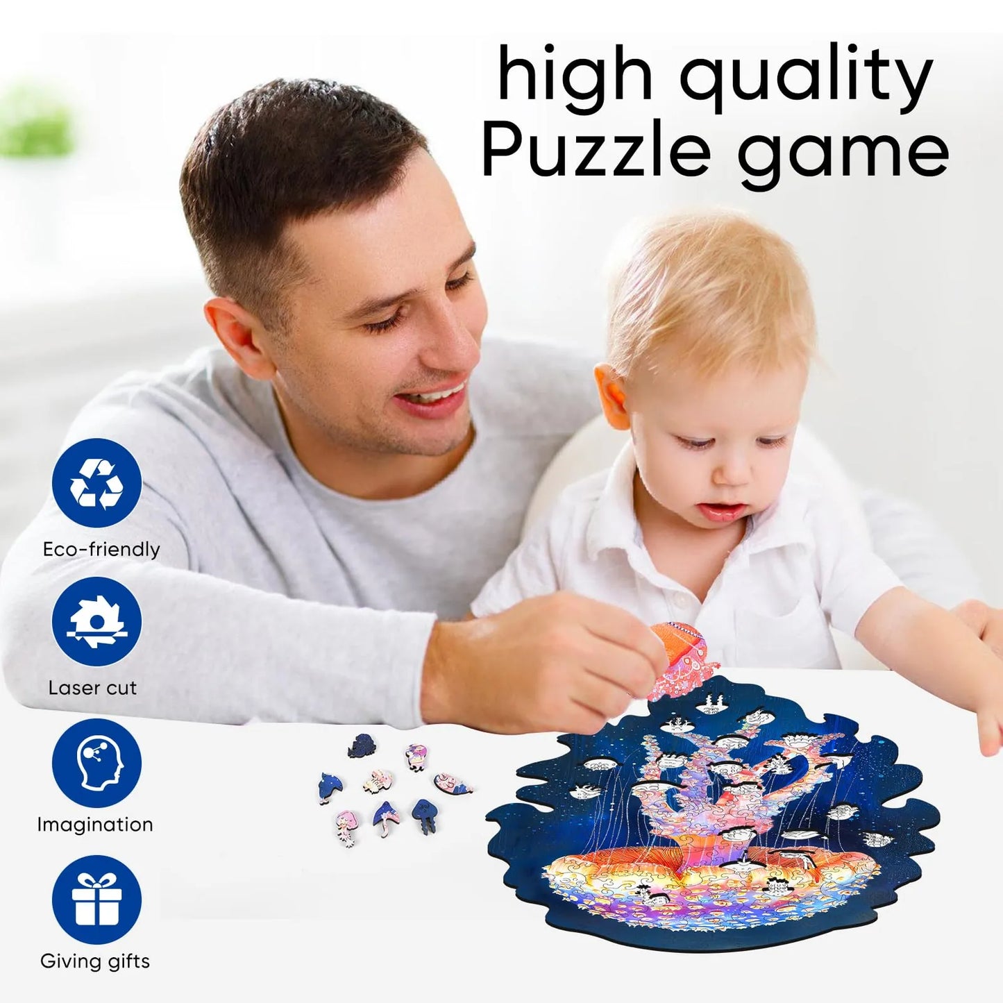 Jellyfish wood puzzle for adults – 200 and 500 piece options