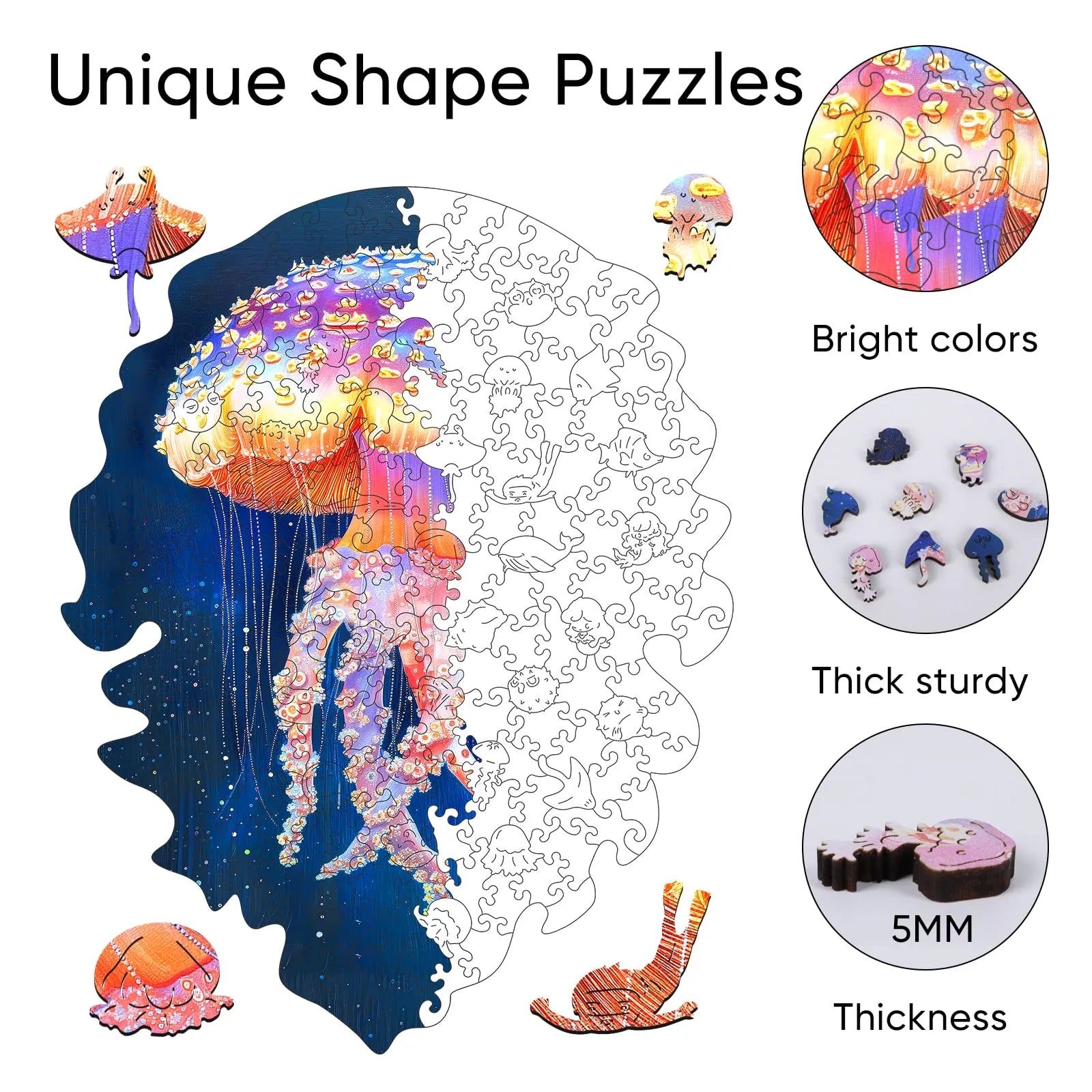 Wooden jigsaw puzzle gift – jellyfish ocean design