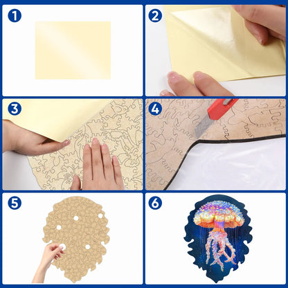 Jellyfish wooden puzzle with laser-cut wood pieces
