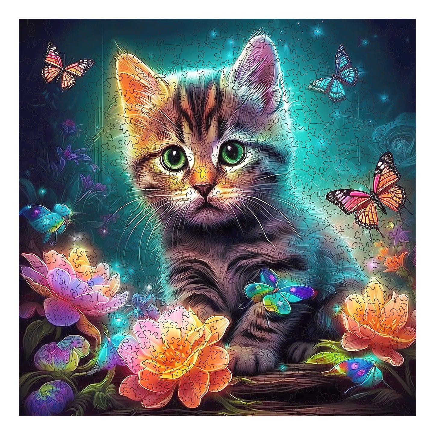 Kitten wooden jigsaw puzzle for adults and kids with unique shaped pieces